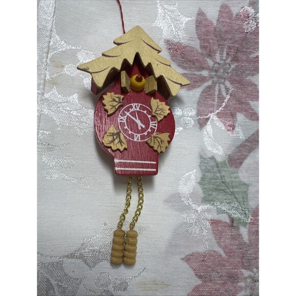 Vtg German Wooden Cuckoo Clock Ornament Hand Painted Erzgebirge Style Mini Decor - Picture 1 of 6